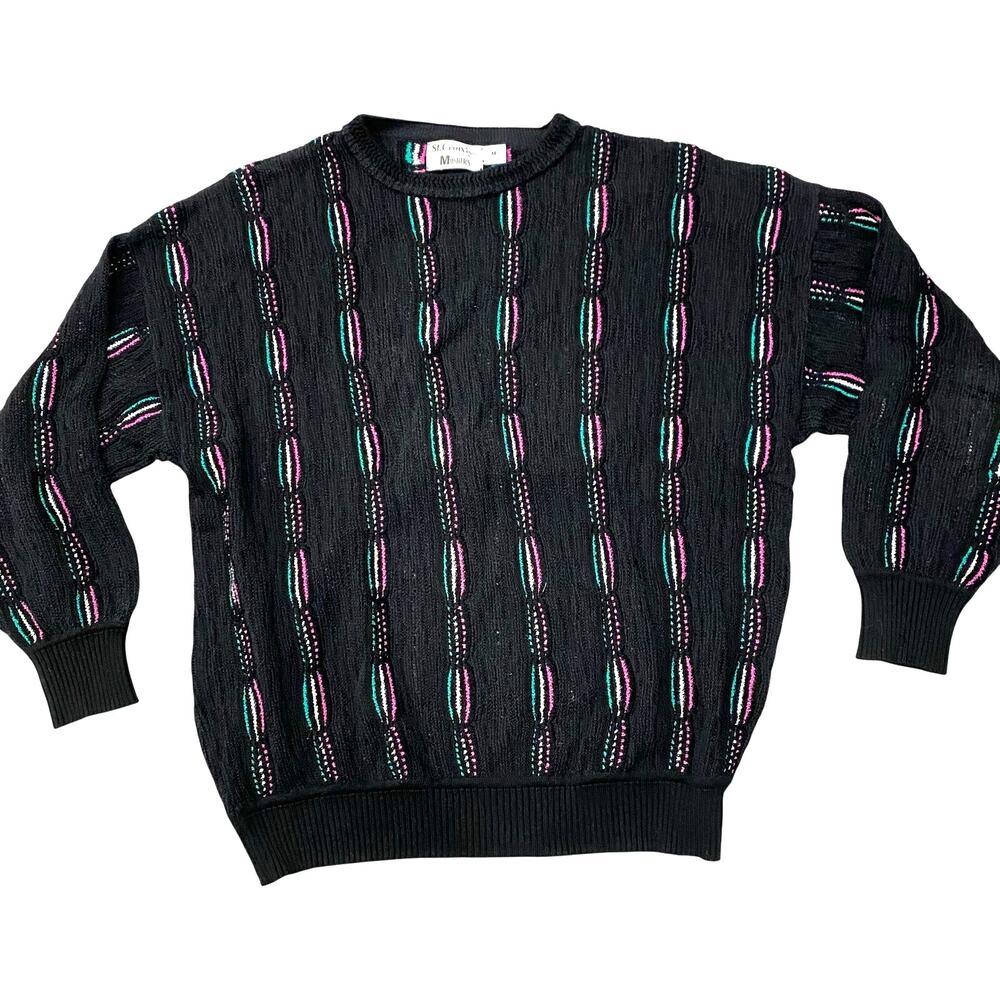 Vintage St. Croix black pullover sweater chunky 80s knit size M 100% cotton